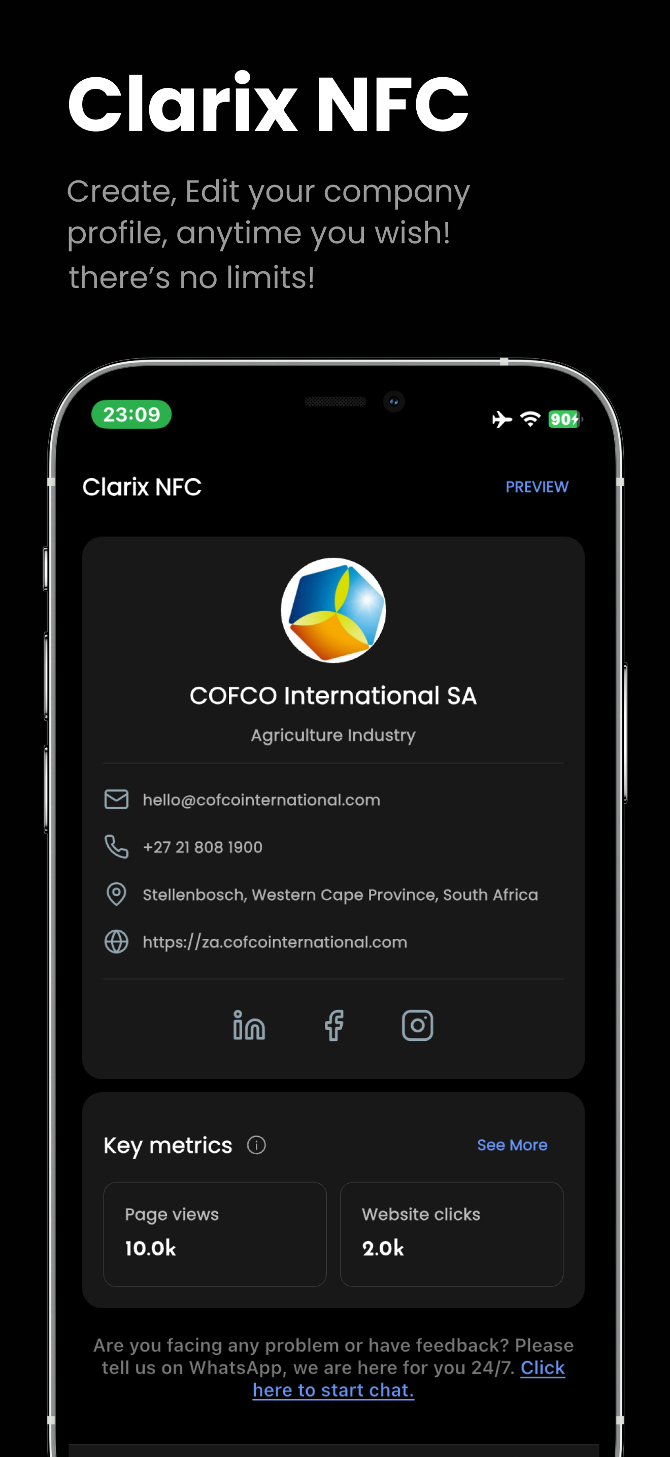 Clarix NFC App Interface